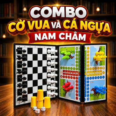 Combo Đồ Chơi Boardgame Cờ Vua Nam Châm 4 Hậu Kèm Cờ Cá Ngựa Nam Châm Benrikids Có Bàn Size 32cm Gấp Gọn Tiện Lợi