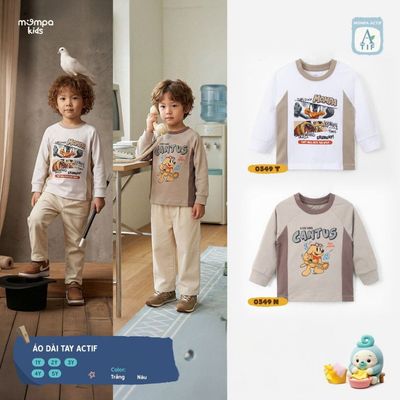 Áo dài tay cho bé Mompa 1-5 tuổi vải Cotton Actif co giãn thoáng khí nhanh khô MP 0549