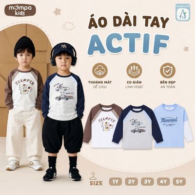 Áo dài tay cho bé Mompa 1-5 tuổi vải Cotton Actif co giãn thoáng khí nhanh khô MP 0550