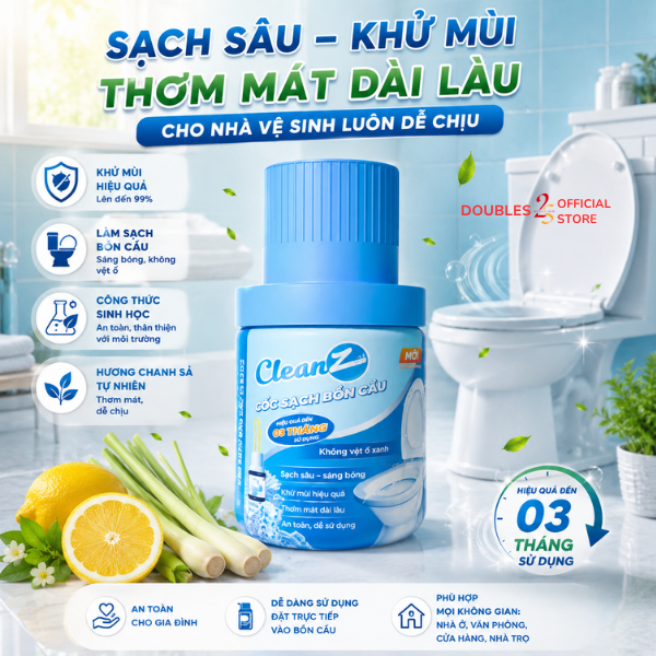 Cốc Sạch Bồn Cầu CleanZ 180gr Công Nghệ Mới Kháng Khuẩn Khử Mùi Hôi Toilet - DOUBLES 2SSHOP