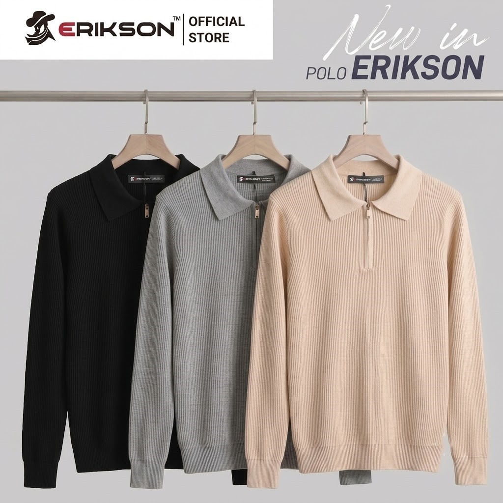 Áo Len ERIKSON Cổ Bẻ,Điểm Nhấn Khóa Kéo,Chất Len Lông Thỏ,Mềm Mịn AL70