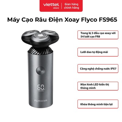Máy Cạo Râu Điện Xoay Flyco FS965VN | 3 Đầu Cạo 54 Lưỡi FR8 | Thiết Kế Nhỏ Gọn | Chống Nước IPX7