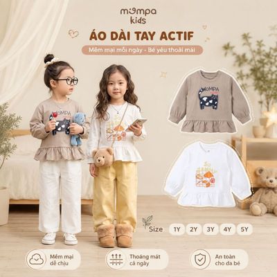 Áo dài tay cho bé Mompa 1-5 tuổi vải Cotton Actif co giãn thoáng khí nhanh khô MP 0551