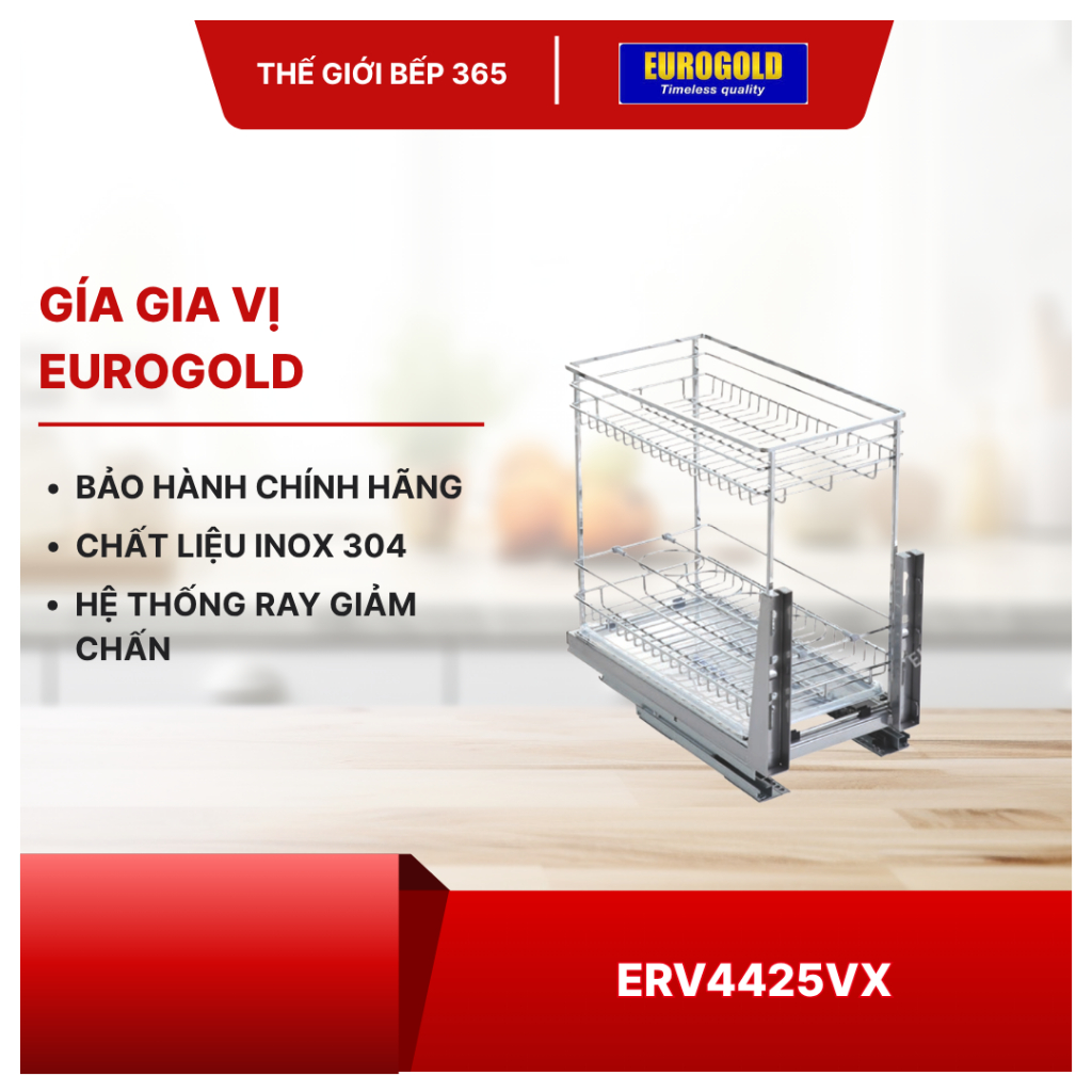 Kệ Gia Vị Inox 304 Nan Vuông Eurogold ERO30425B/ERV4425/ERV4425VX – Giá Đựng Gia Vị Chống Gỉ Sét