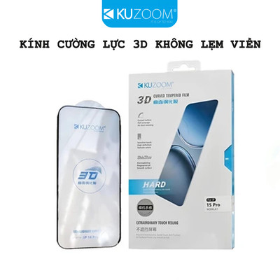 Kính Cường Lực 3D Curved Chính Hãng KUZOOM không lẹm, chống vân tay dùng Cho IP 15 Promax-16 Promax-17 Promax