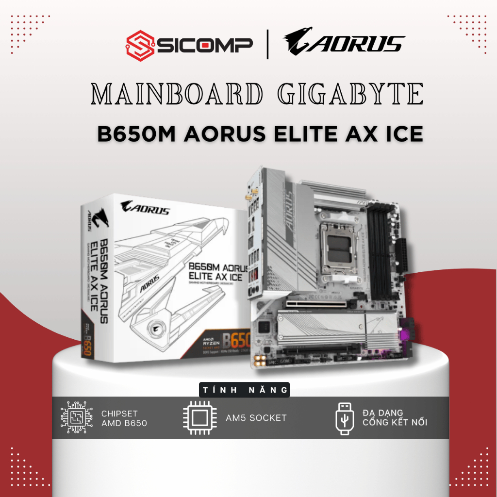 [FULL VAT] MAIN GIGABYTE B650M AORUS ELITE AX ICE (TRẮNG), BH 36 THÁNG