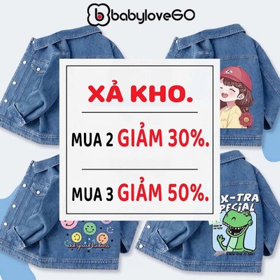 XẢ KHO Áo khoác jean bé BabyloveGO, áo khoác bò chất jean demin mềm mại in hình (GIAO MẪU NGẪU NHIÊN)