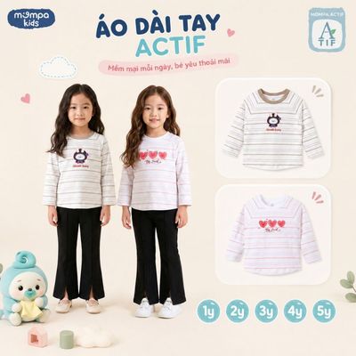 Áo dài tay cho bé Mompa 1-5 tuổi vải Cotton Actif co giãn thoáng khí nhanh khô MP 0552