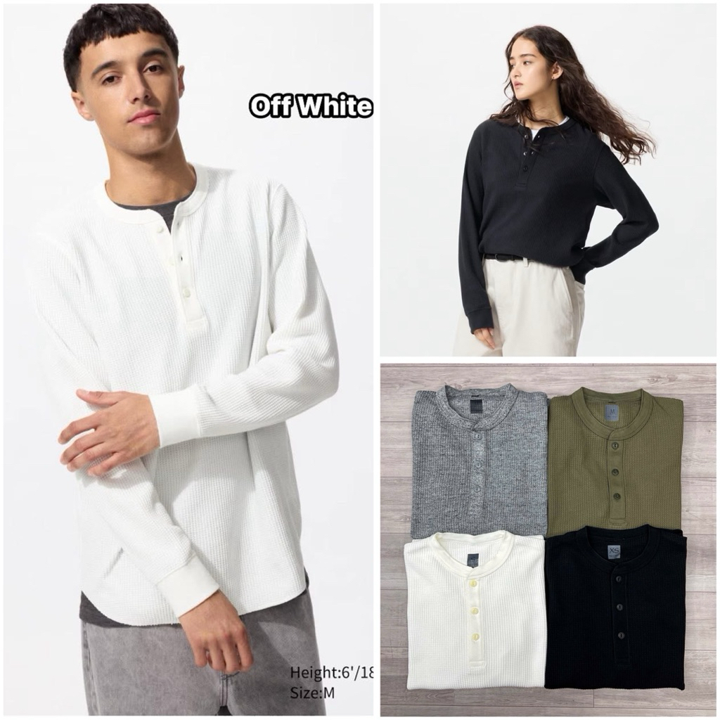 Áo Thun Dài Tay U.ni.qlo Dry Waffle Cổ Henley Nam Nữ