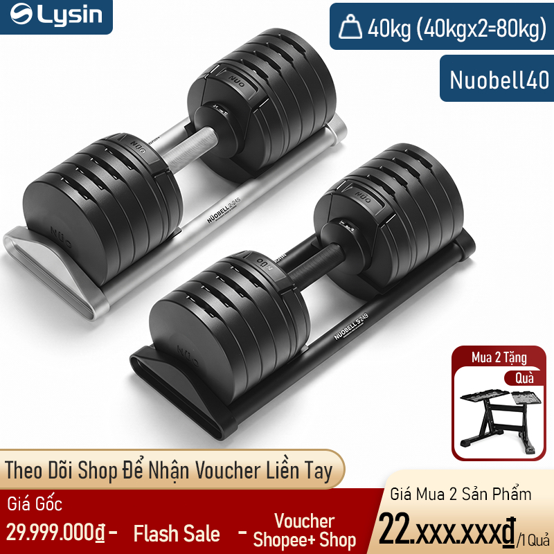 Nuobell - Tạ dumbbells 40Kg Điều Chỉnh 20 Mức – Tay Cầm Khắc Vân, Phù Hợp Gym, Tập Luyện Tại Nhà