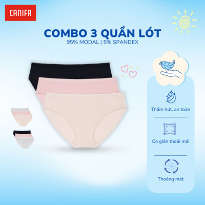 Pack 3 quần lót nữ mềm mát, thoáng khí co giãn ôm dáng CANIFA 6US26A004