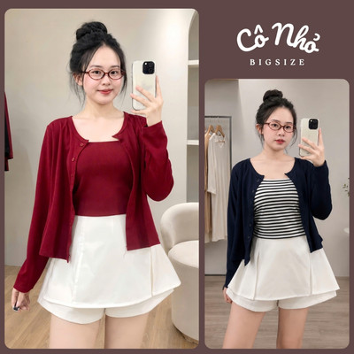 Set Áo Cardigan Bigsize Nữ Phối Dây Form Ngắn Mặc Mát Nữ Tính Cho CHubby A310-G118/A356