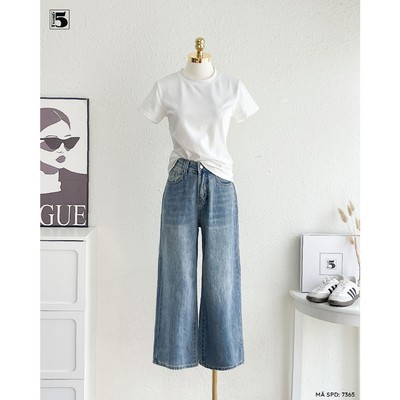 Quần Jeans ống suông Twentyfive màu xanh basic trẻ trung năng động dễ phối đồ 7365