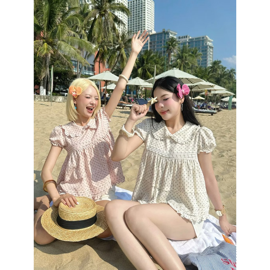 NAVIE - Áo babydoll cổ bèo hoa nhí LANA tay phồng thời trang nữ