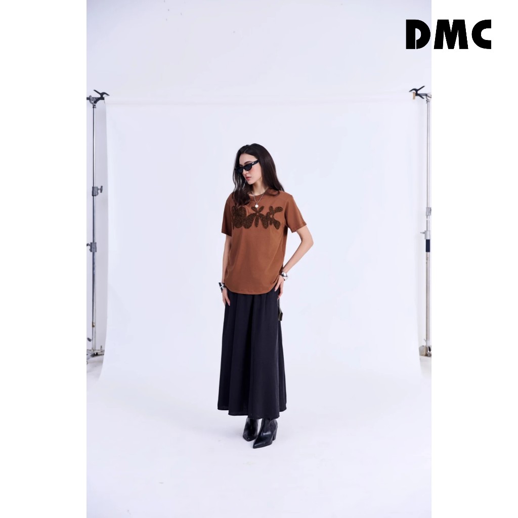 Chân váy xòe dáng dài DMC (Black Gathered Waist Woven Flared Skirt)