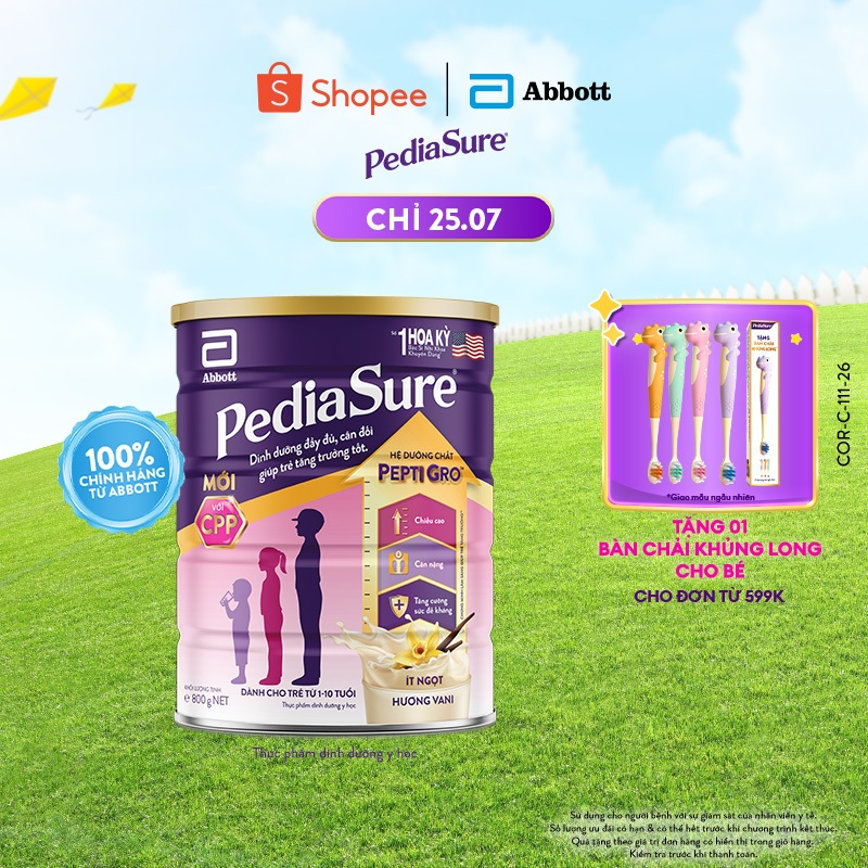 Sữa bột Pediasure 800g Hương Vani Cho Trẻ Từ 1-10 Tuổi