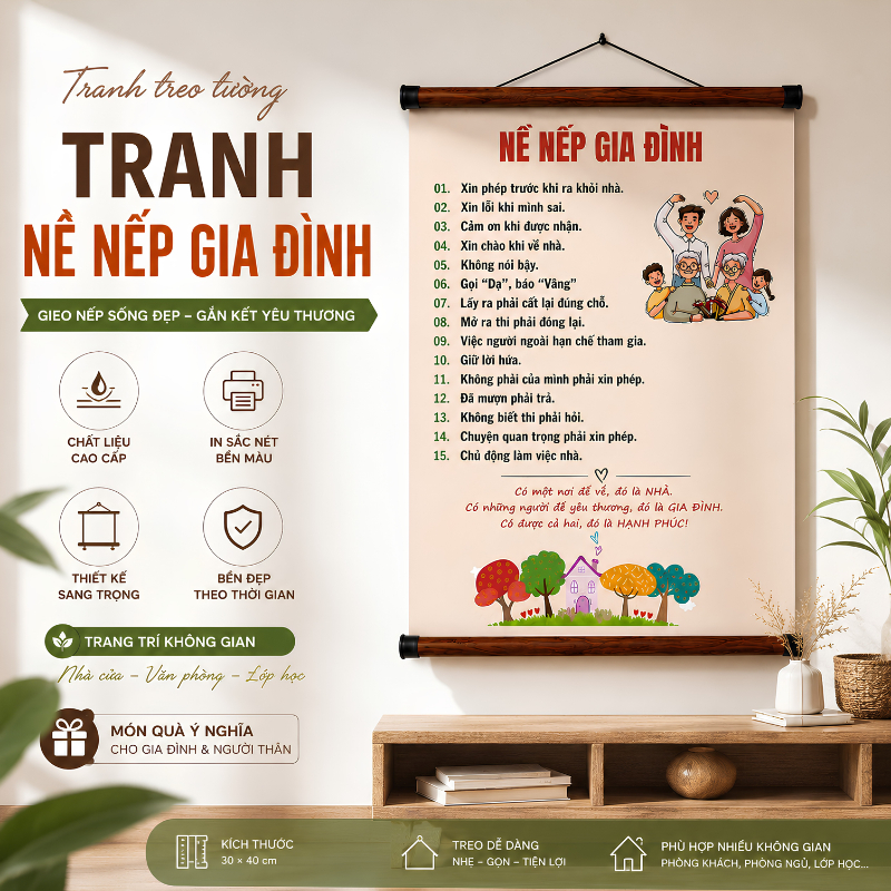 Tranh Chữ Treo Tường Nề Nếp Gia Đình 30x40cm Happy Birds Tranh Nội Quy Quy Tắc Gia Đình Trang Trí Ph