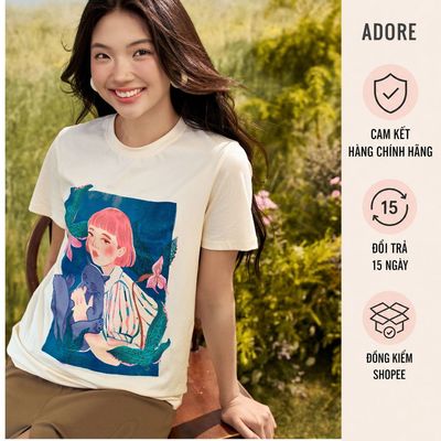 [ ADORE ] Áo phông kem cô gái summer ôm mèo  611TS1020