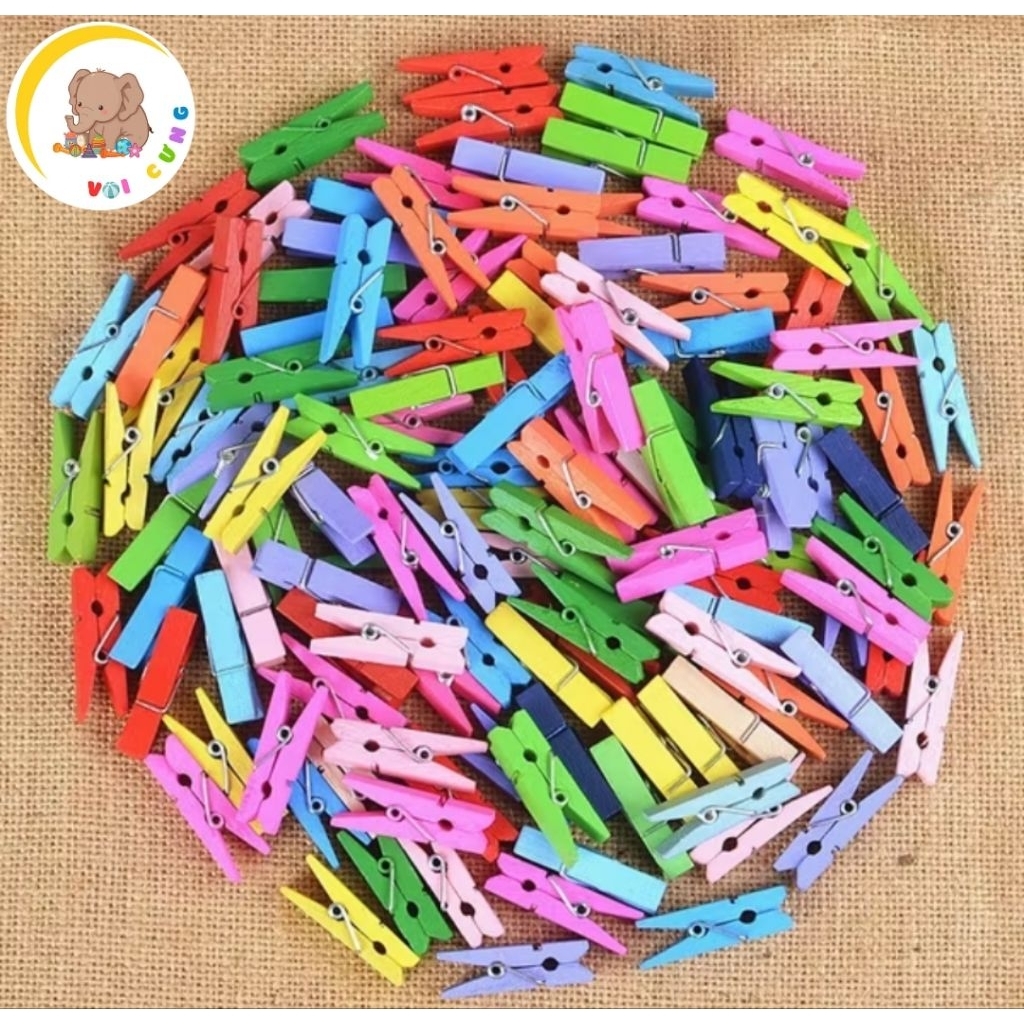 Túi 50 kẹp gỗ màu, kẹp gỗ trơn trang trí, làm đồ handmade, kẹp tranh,DIY