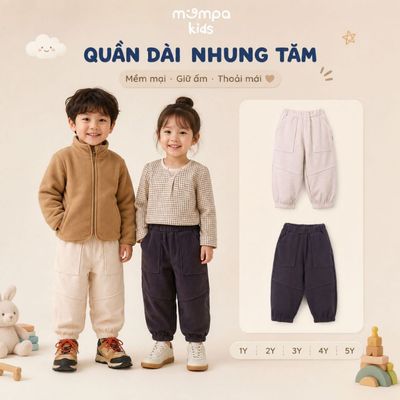 Quần dài cho bé Mompa 1-5 tuổi vải Cotton nhung tăm cạp chun co giãn mềm mại MP 0568