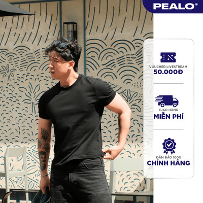Áo thun nam PEALO tee form slimback crop nhẹ có tay bo viền vải cotton cao cấp