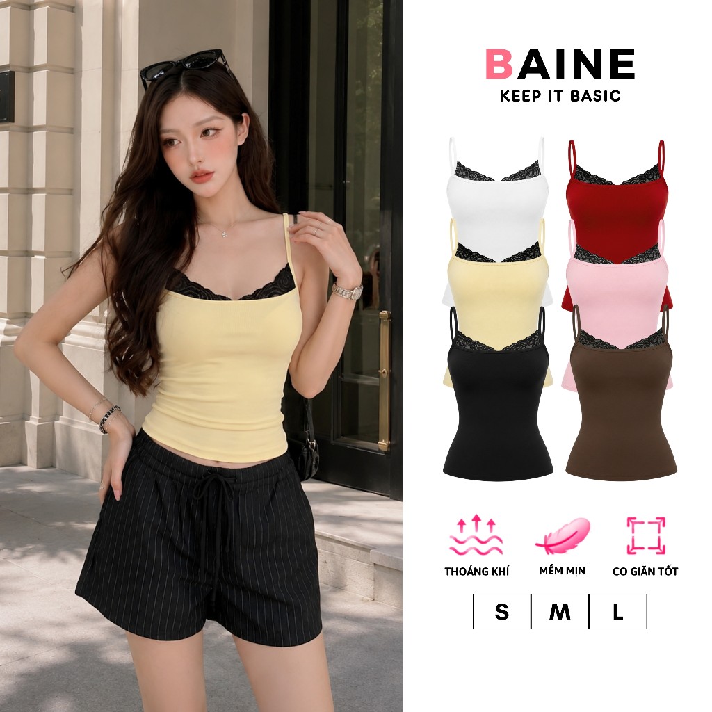 (MỞ BÁN) Áo HAI DÂY REN NGỰC BORIP LỤA Ôm Body DD23, Áo Thun Nữ 2 Dây Mềm Mát BAINE