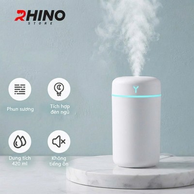Máy phun sương tạo ẩm Rhino H3901 420ml đèn LED, xông tinh dầu, tự ngắt an toàn