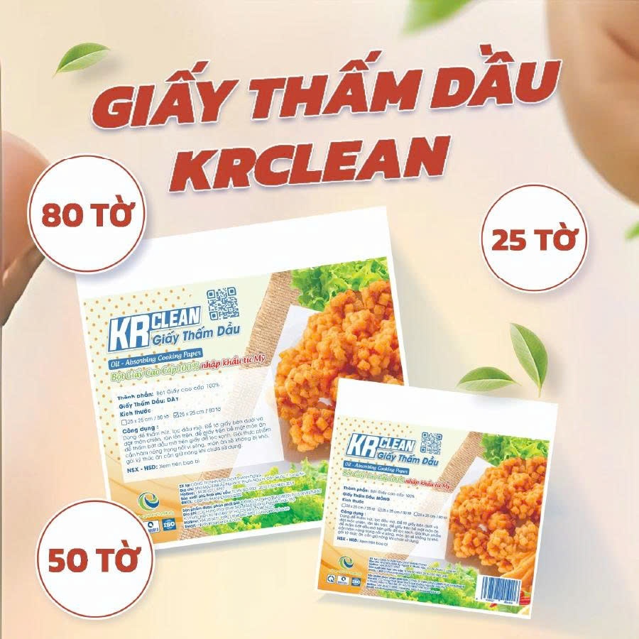 HÀNG TẶNG - Giấy thấm dầu thực phẩm KRCLEAN - MỎNG 25x25cm - 50 tờ