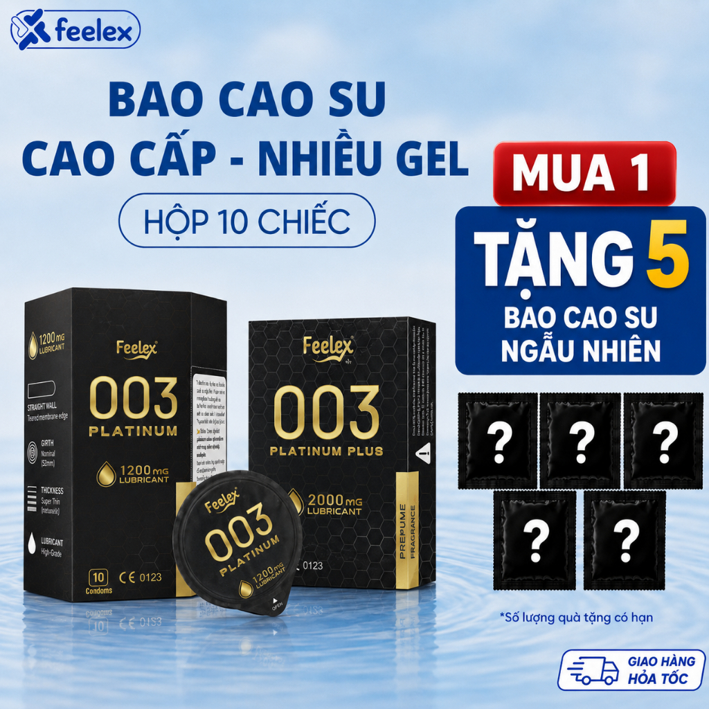 Bao cao su Feelex Platinum cao cấp, nhiều gel bôi trơn - hộp 10 chiếc