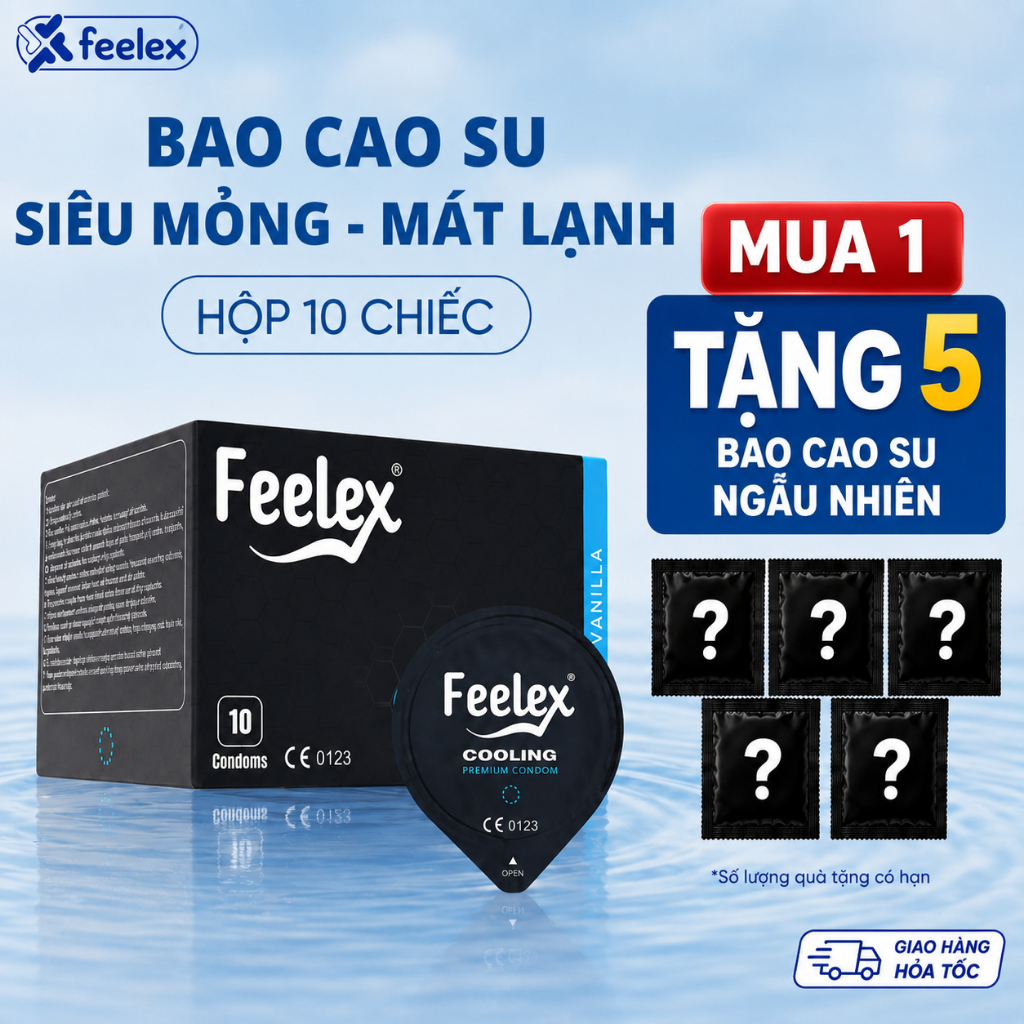 Bao cao su Feelex Cooling siêu mỏng, mát lạnh - hộp 10 bcs