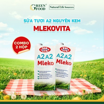 Combo 2 Hộp Sữa Tươi Mlekovita A2A2 Nguyên Kem Cao Cấp 1L Ba Lan, Độ Béo Cao 3,8 Dễ Tiêu Hóa