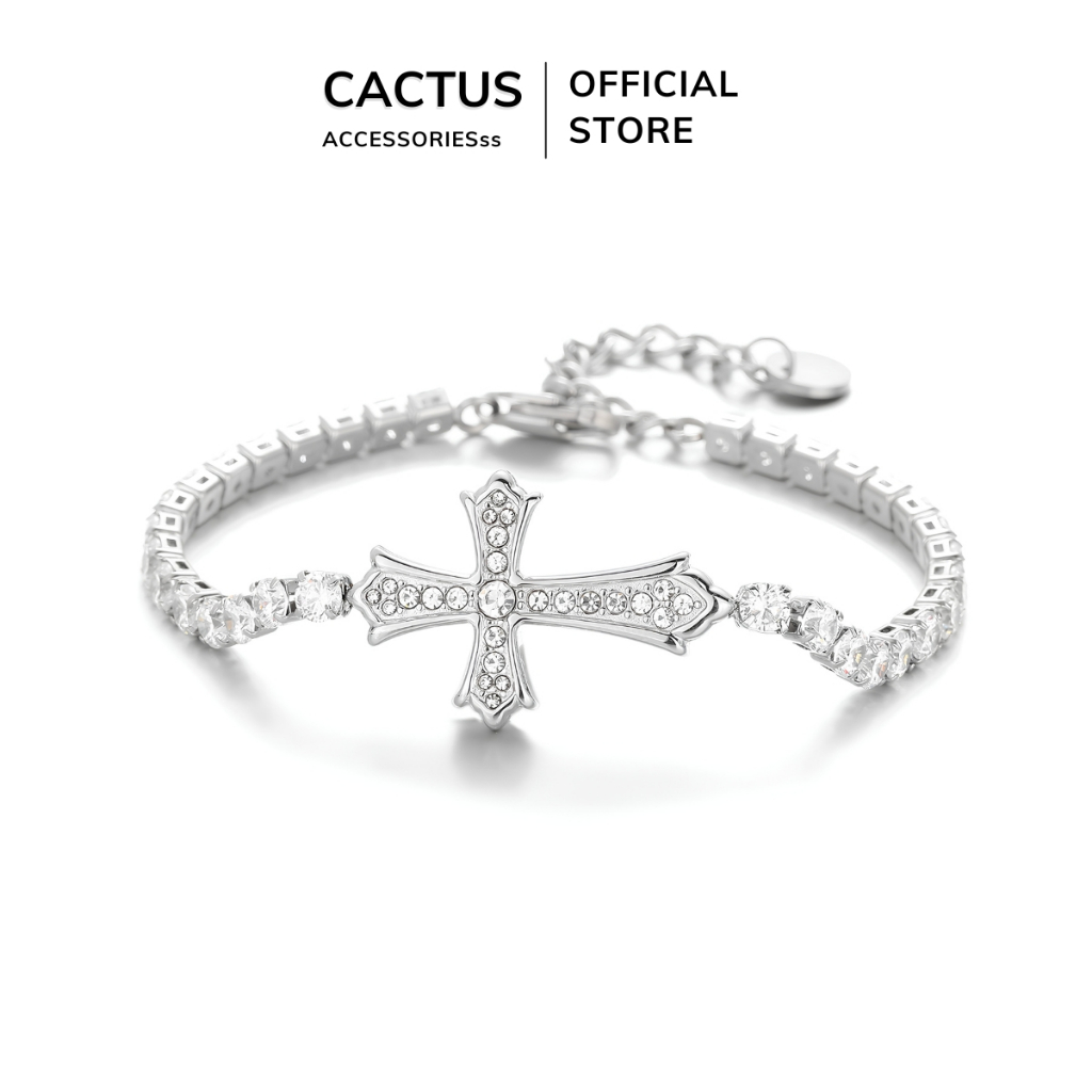 Vòng Tay Nam Nữ Titan Không Gỉ Cactus Accessories Xích Tròn Phối Chữ Thập, Vòng Tay Cặp Freesize