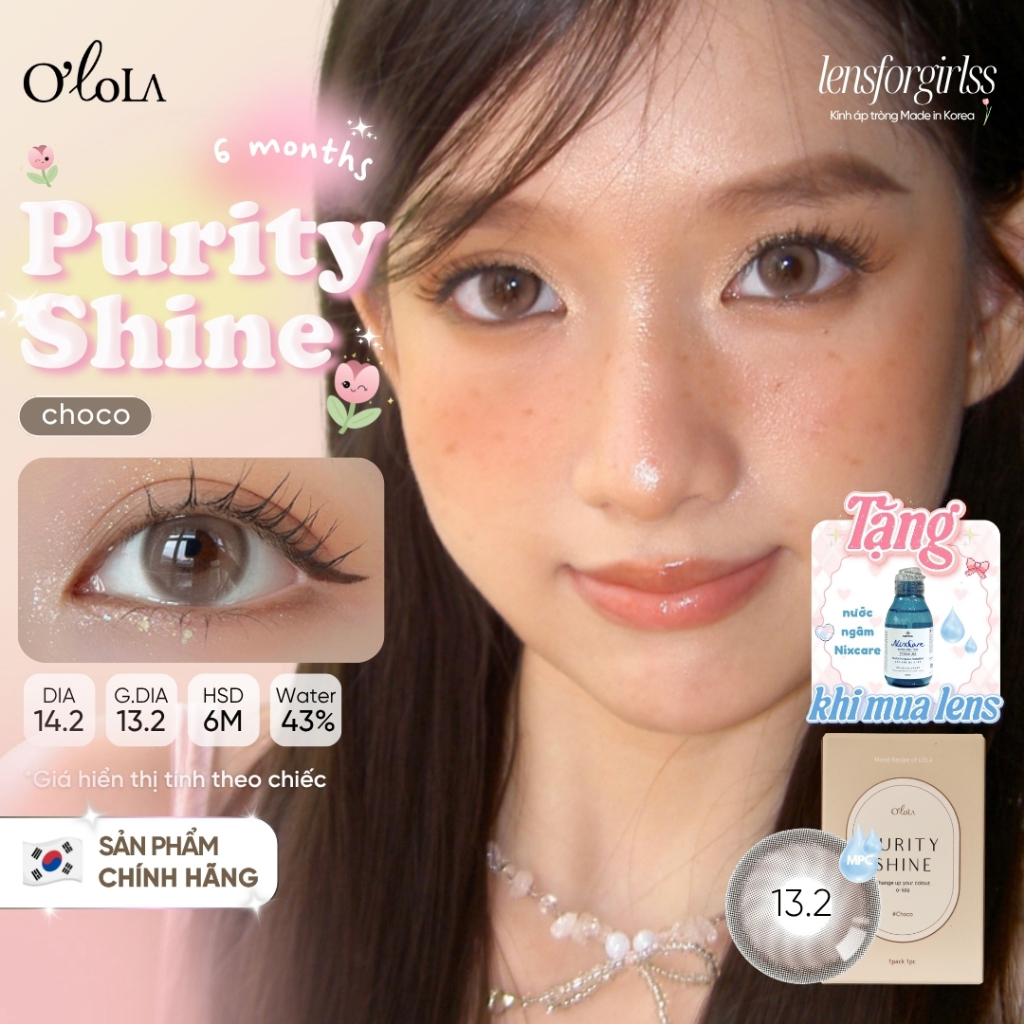Lens Nâu | Kính áp tròng GIÃN TRÒNG hồng sữa PURITY SHINE CHOCO chính hãng OLOLA | Lens Cận | LENSFO