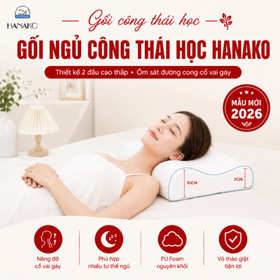 Gối ngủ chống đau vai gáy công thái học HANAKO, chất liệu mút cô đặc cao cấp