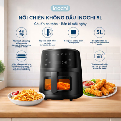 Inochi Nồi chiên không dầu Akiba màn hình cảm ứng LCD đa năng nướng sấy BẢO HÀNH 18 THÁNG