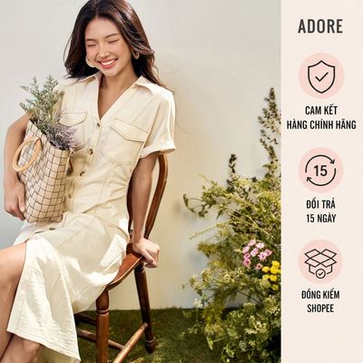 [ ADORE ] Đầm midi safari ghi kaki 611DR2004