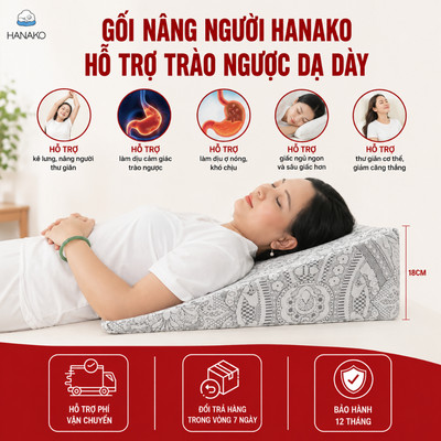 Gối trào ngược HANAKO cao 18CM dành cho người trào ngược nặng, lâu năm, loét dạ dày, ho khan..