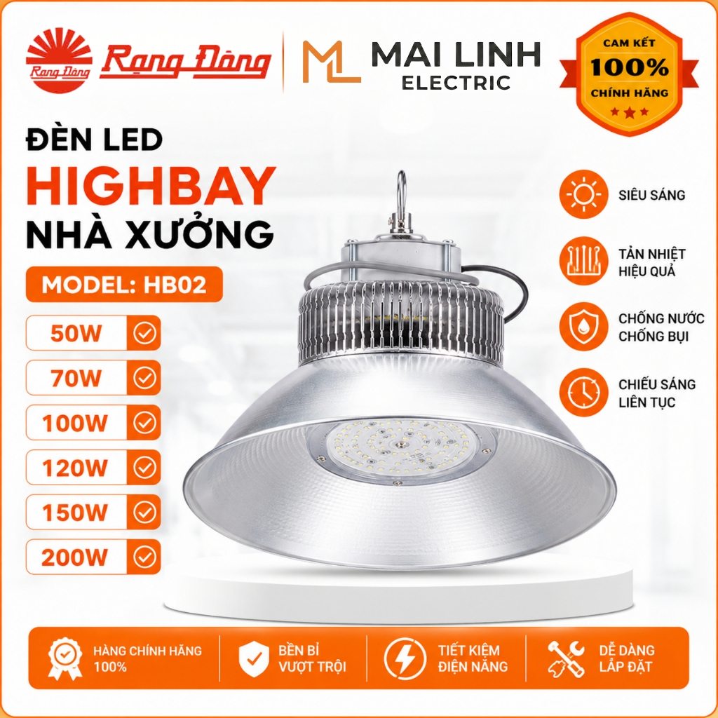 [Chính Hãng] Đèn led Highbay nhà xưởng 50W-70W-100W-120W-150W-200W Rạng Đông -Tản nhiệt -Chiếu sáng 
