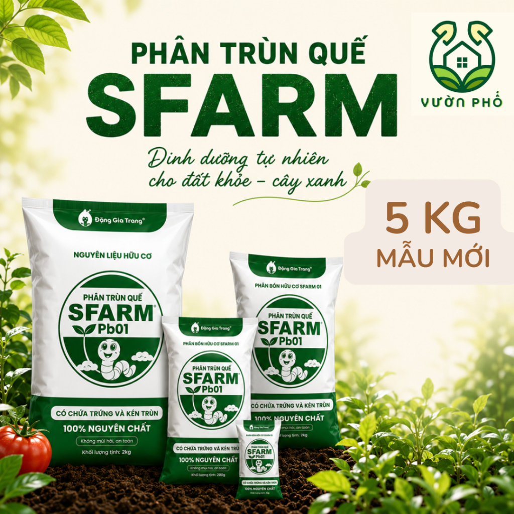 Phân trùn quế SFARM 5kg - Phân hữu cơ vi sinh SFARM PB01 - Trồng rau sạch, cây kiểng | Earthworm Fer