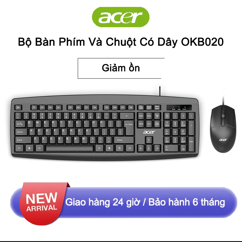 Bộ Bàn Phím Chuột Có Dây Acer Nút Giảm ồn Phù Hợp Cho Máy Tính để bàn, Laptop