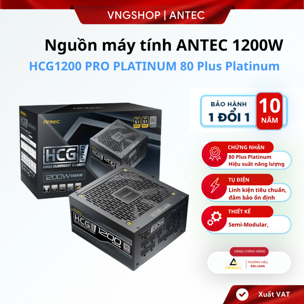 Nguồn máy tính ANTEC HCG1200 PRO PLATINUM 80 Plus Platinum, Công suất 1200W, ATX 3.1, PCI-E 5.1 [Ful