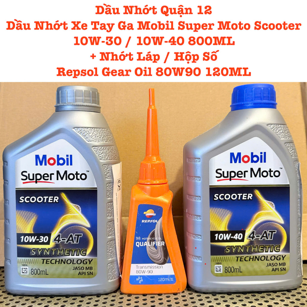 Dầu Nhớt Xe Tay Ga Cao Cấp Mobil Super Moto Scooter 10W-40 / 10W-30 4-AT 800ML Made in Singapore