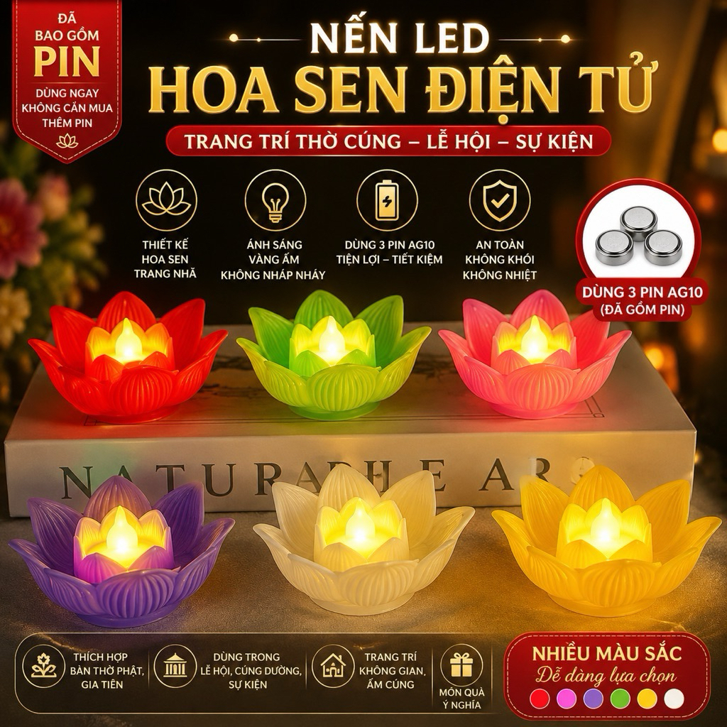 Đèn led hoa sen, sử dụng 3 viên pin AG10 [LẮP SẴN PIN]