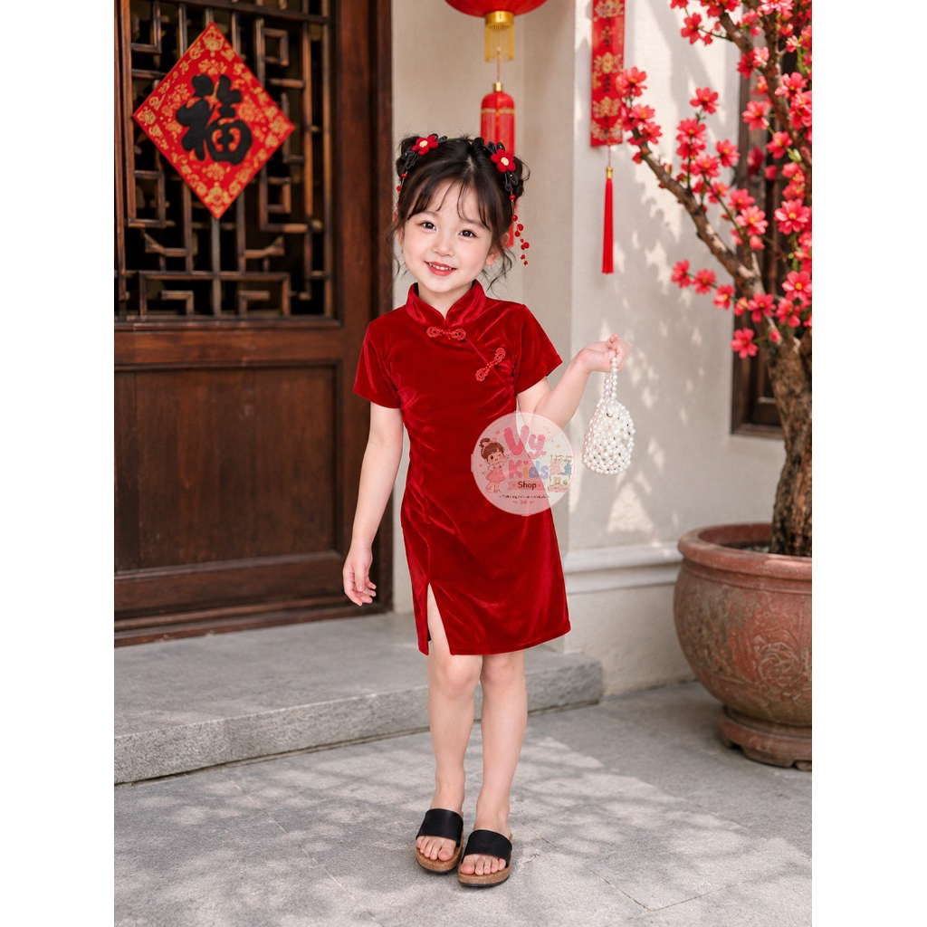 [Tphcm Hoả Tốc] Sườn Xám Nhung Cho Bé Diện Tết