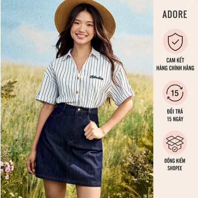 [ ADORE ] Chân váy A denim kem/xanh chàm basic 611SK0009