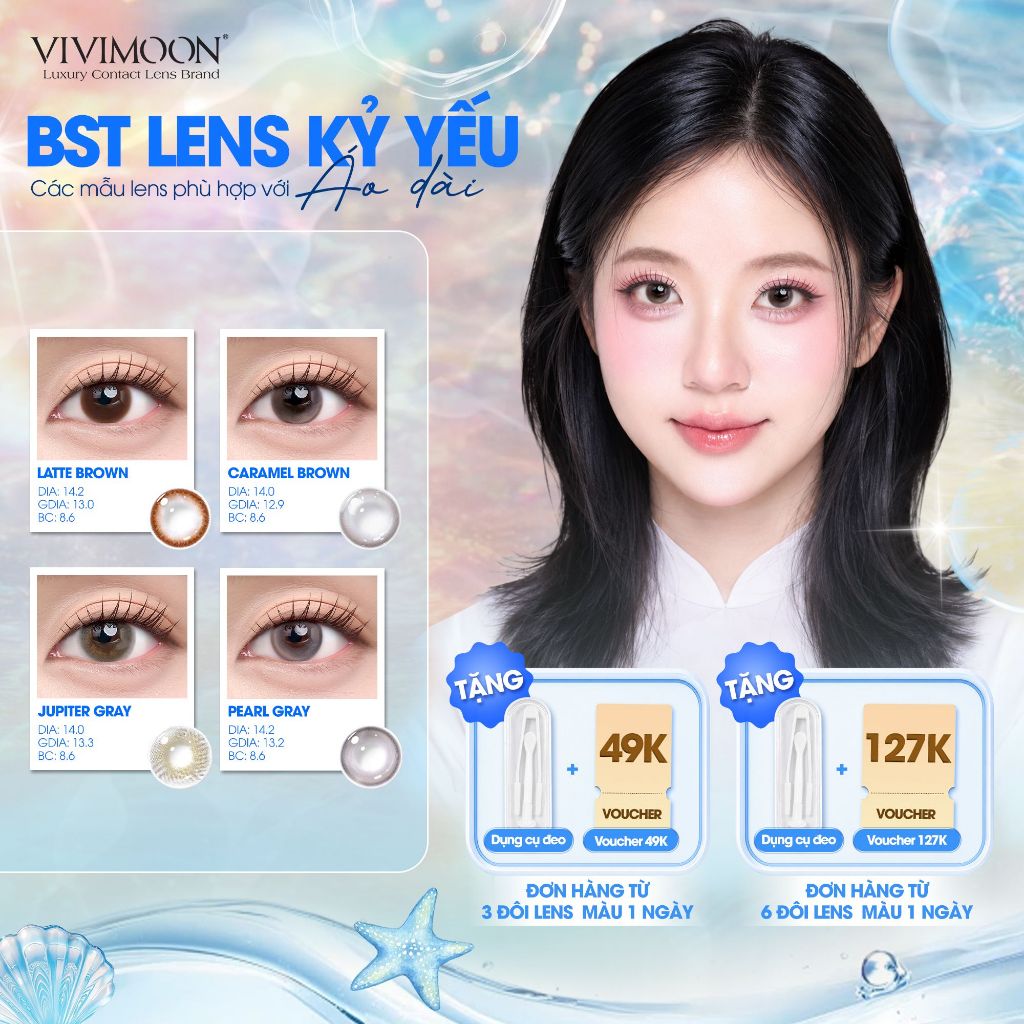 VIVIMOON Lens, Lens cận 1 ngày cho dịp kỷ yếu, Jupiter Gray/ Latte Brown/ Caramel/ Pearl Gray (Giá 1