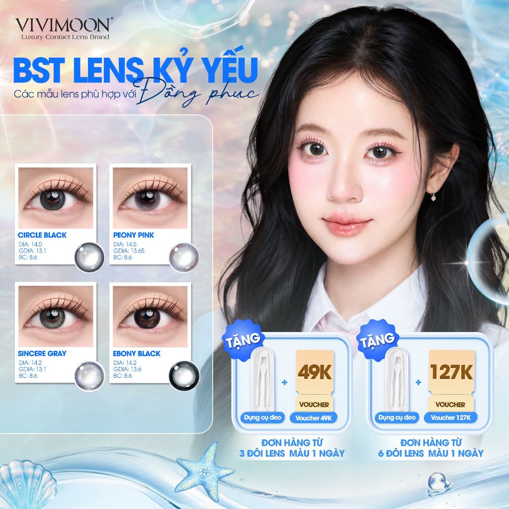 VIVIMOON Lens, Lens cận 1 ngày cho dịp kỷ yếu, Circle Black/ Ebony Black/ Sincere Gray/ Peony Pink (