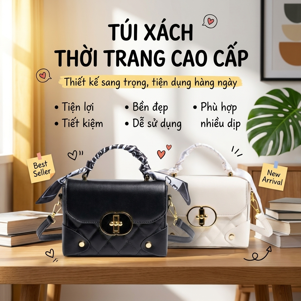 TÚI XÁCH NỮ DÁNG HỘP KHÓA T SANG TRỌNG – THANH LỊCH CHUẨN HÀN W341