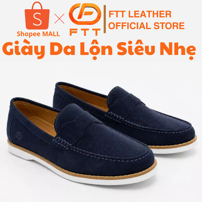 Giày lười nam da lộn chính hãng FTTLeather, giày dáng lười nam bò đế cao su nhiệt đi êm chân FC009B4