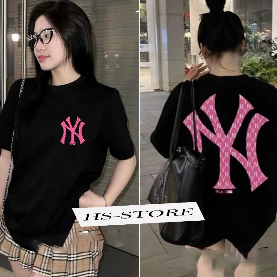 Áo thun NY hồng chất liệu cotton unisex nam nữ Hs_store from rộng tay lỡ